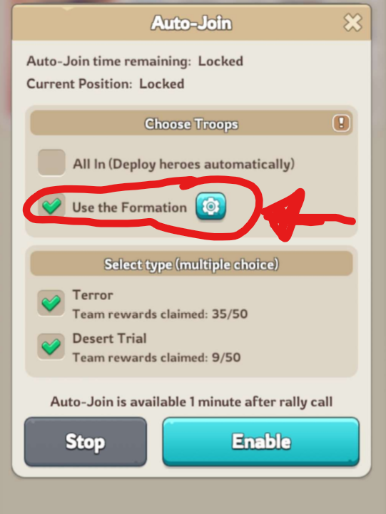 Gear icon beside Use Formation